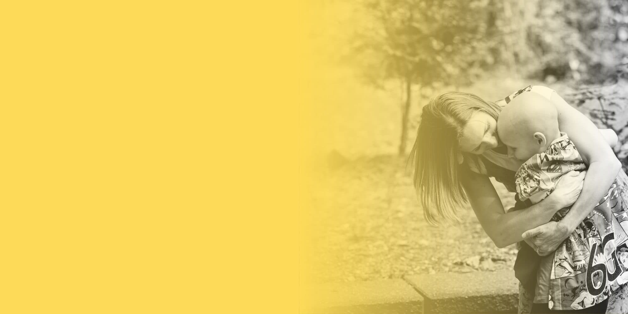 photo of mother hugging child with yellow gradient overlay