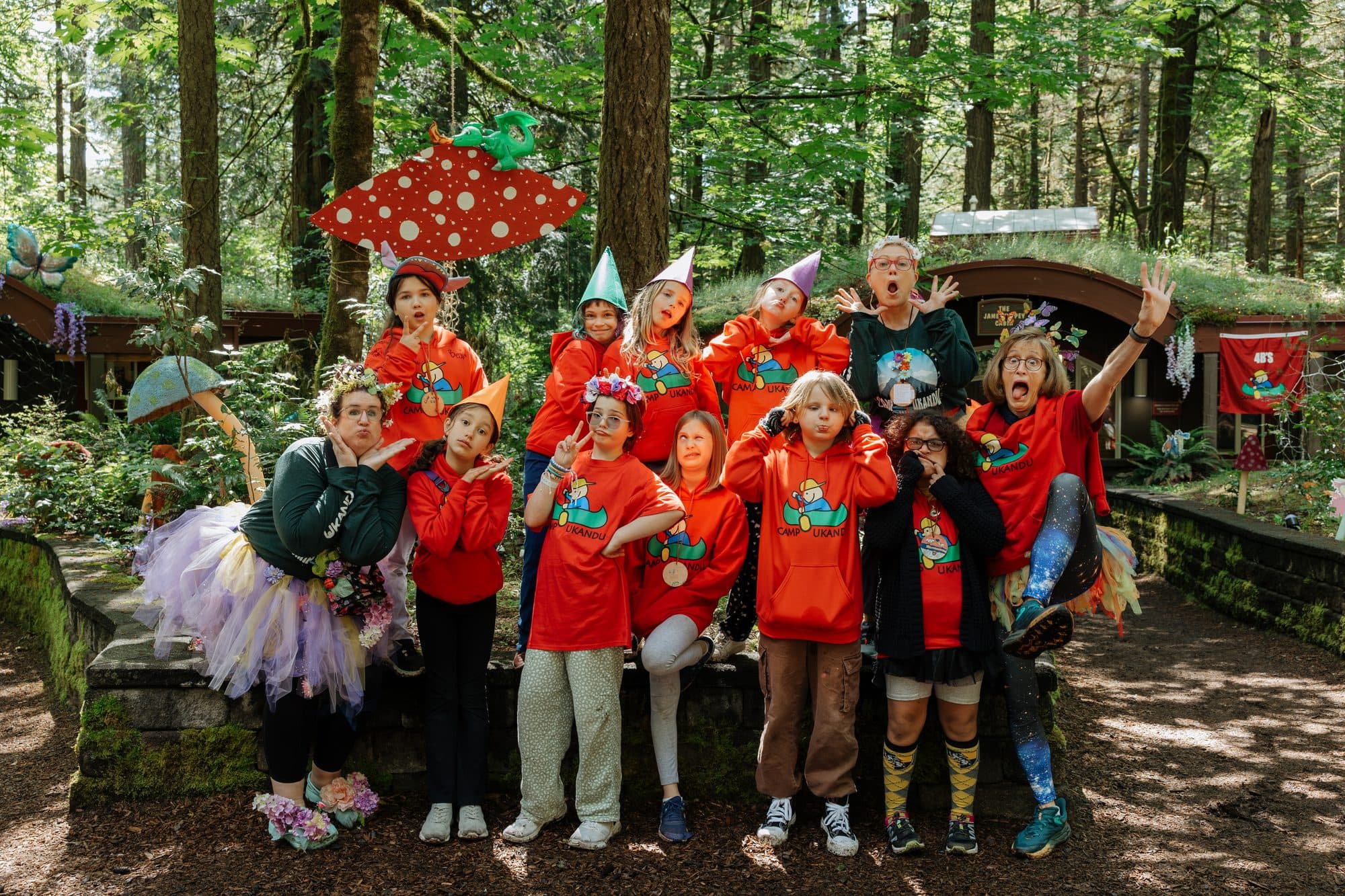 A group in costumes at camp