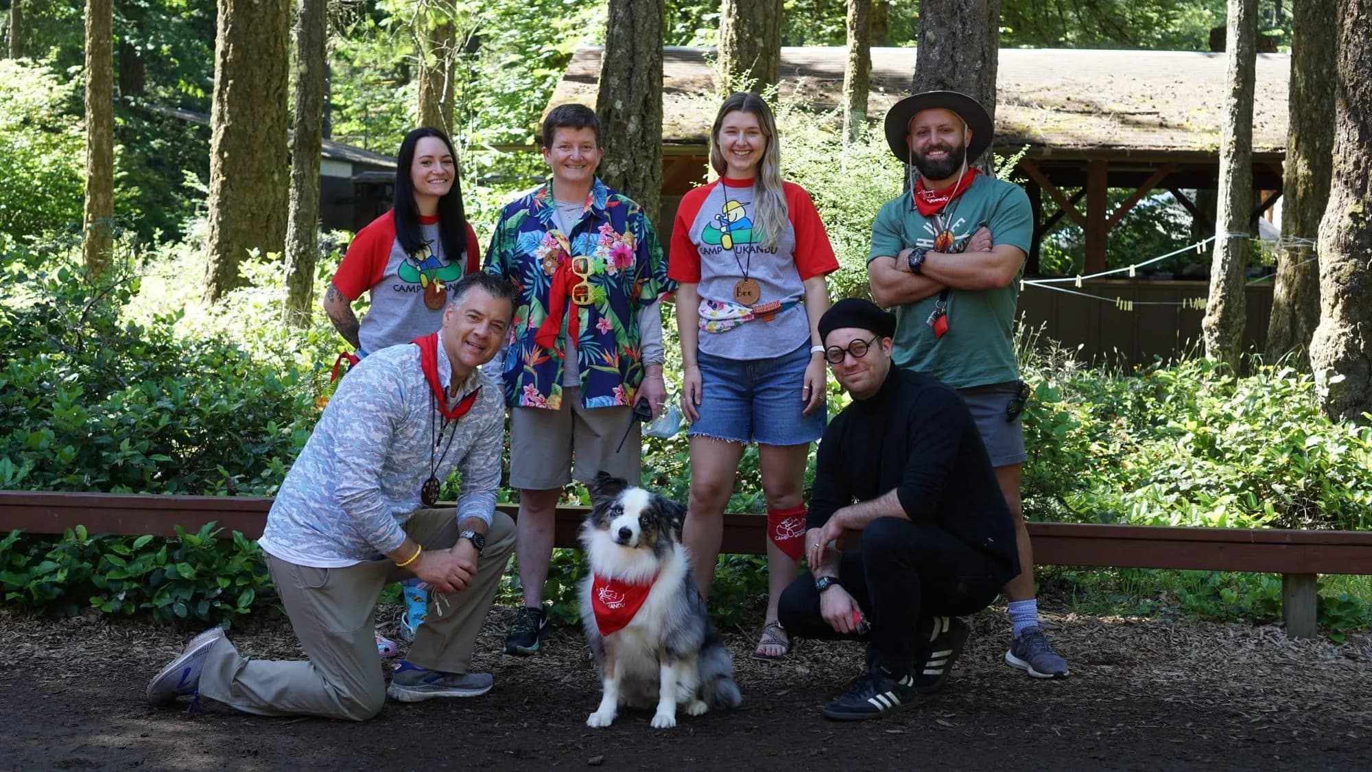 Camp group with Dog