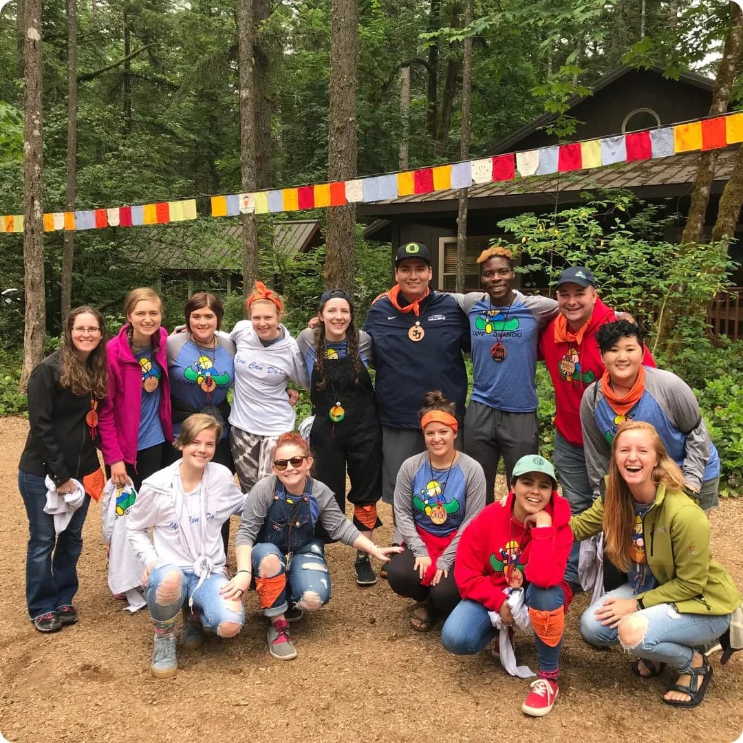 Carrot top and a group of volunteers